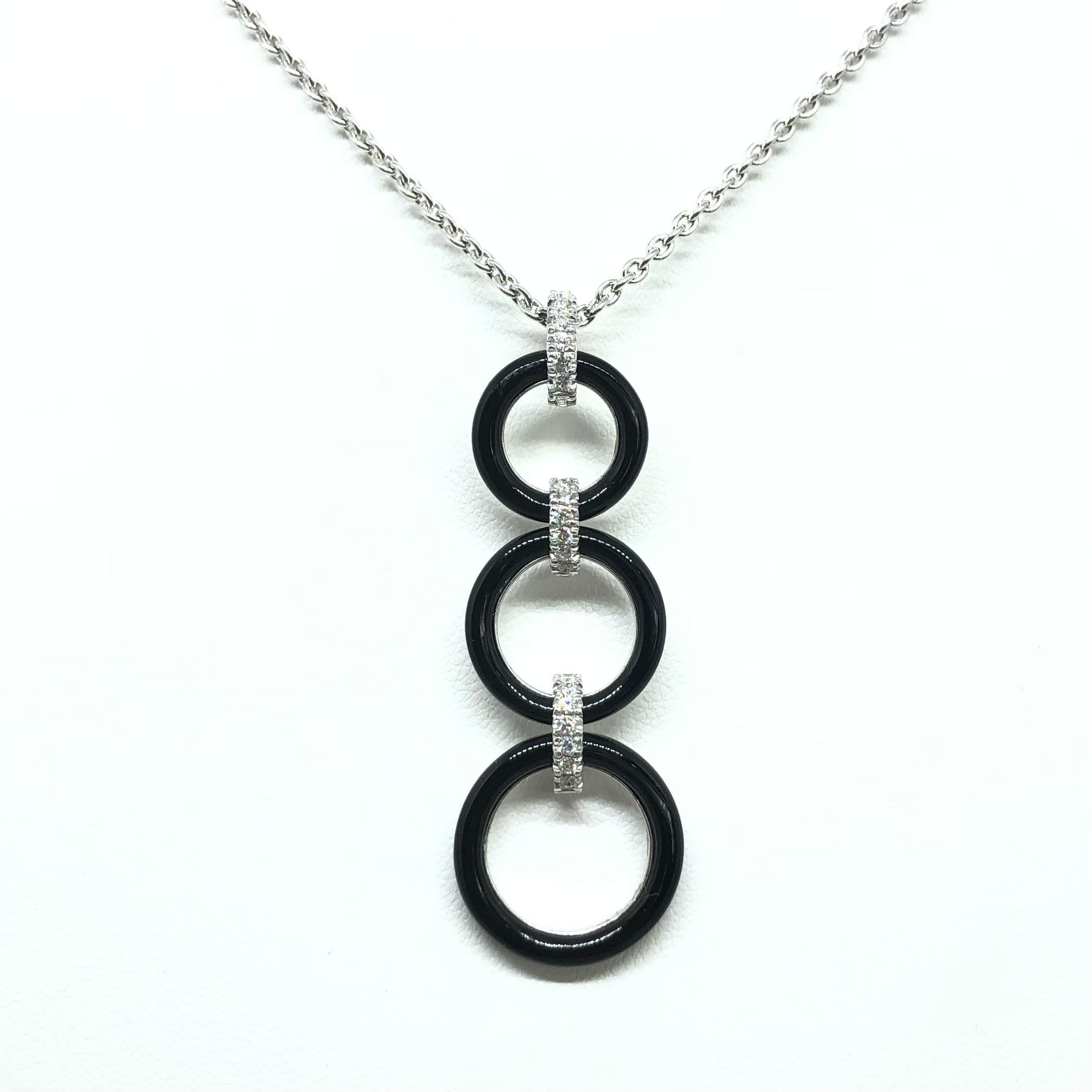 Onyx with Diamond Necklace Set in 18 Karat White Gold Settings For Sale 7