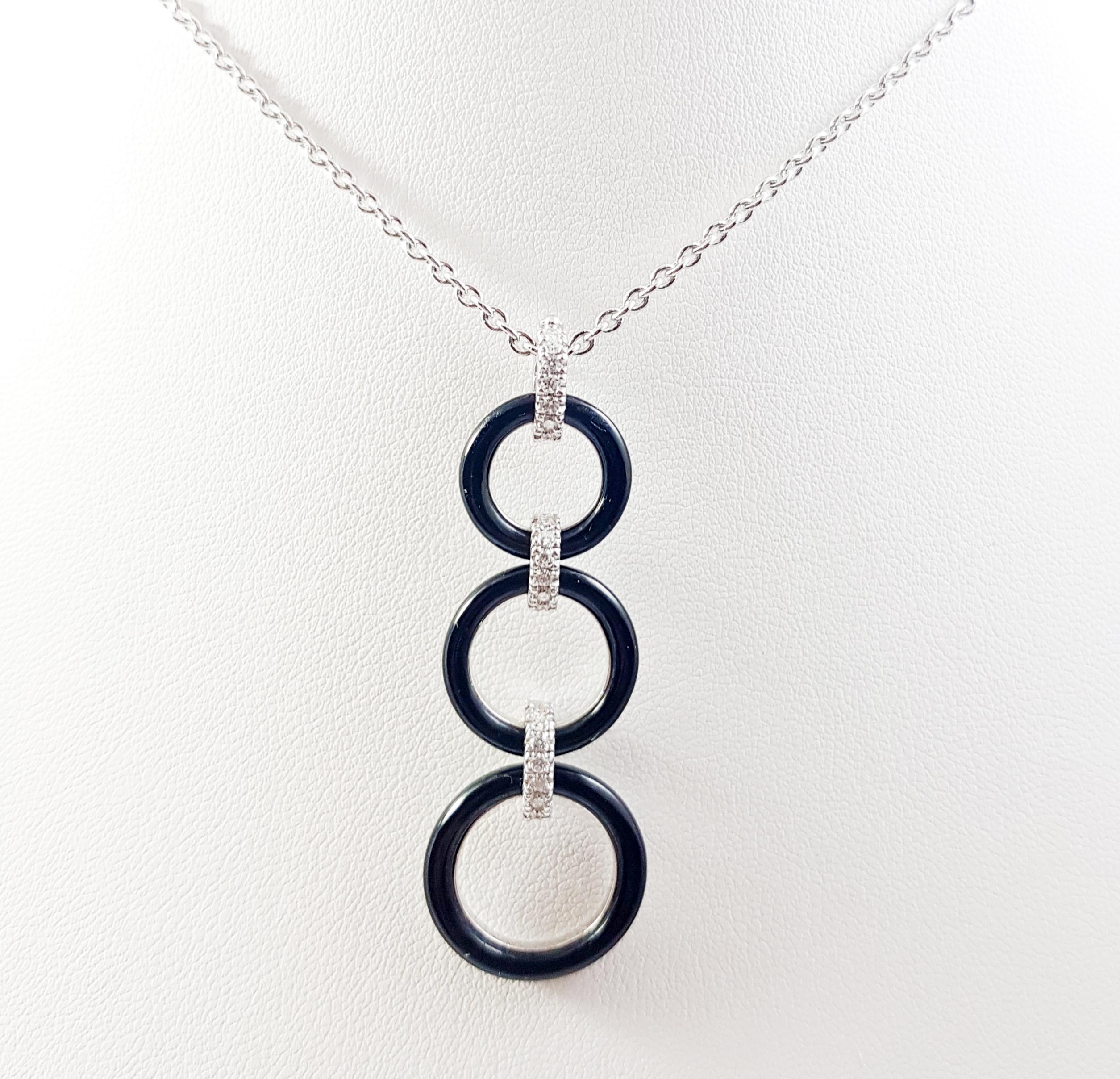 Contemporary Onyx with Diamond Necklace Set in 18 Karat White Gold Settings For Sale