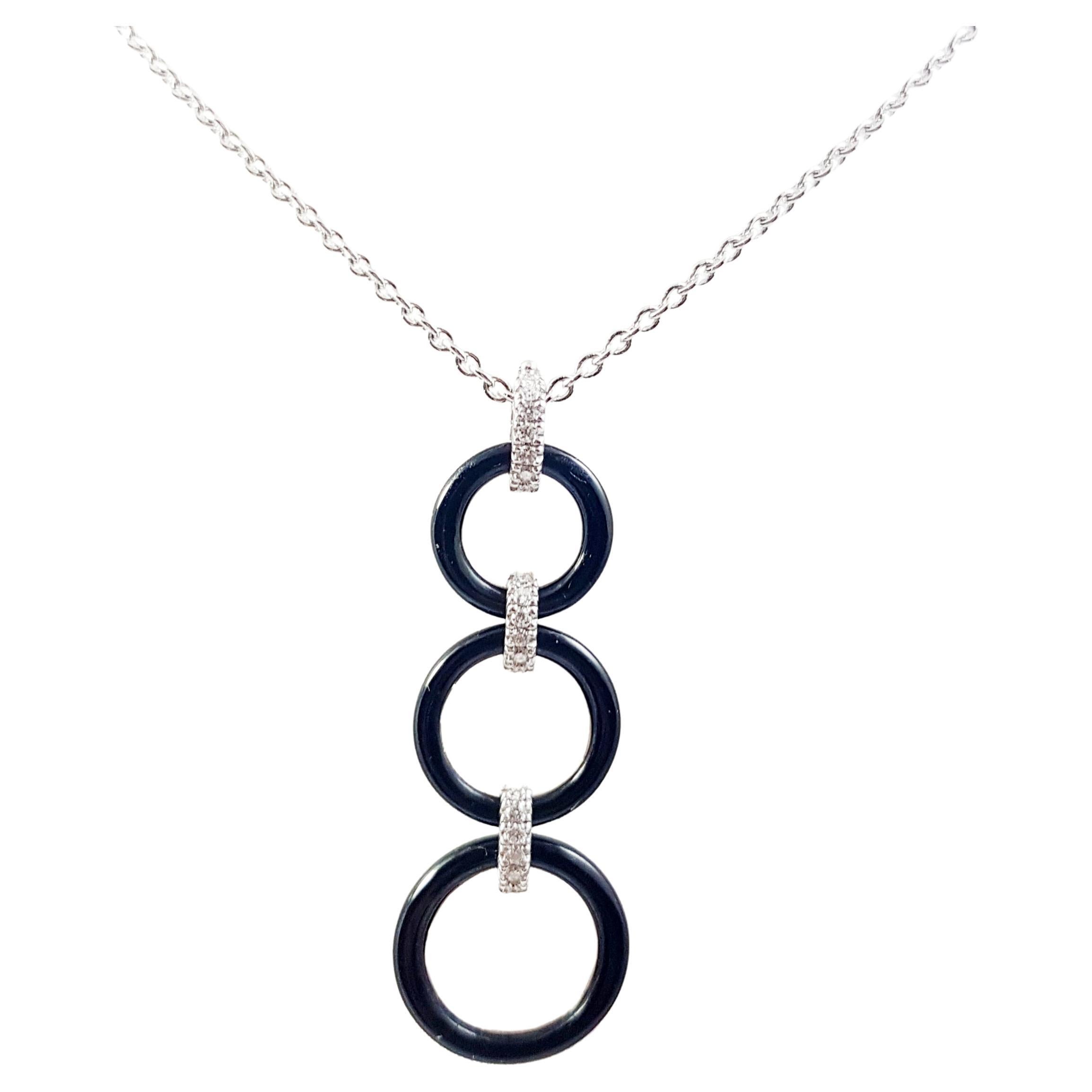 Onyx with Diamond Necklace Set in 18 Karat White Gold Settings For Sale