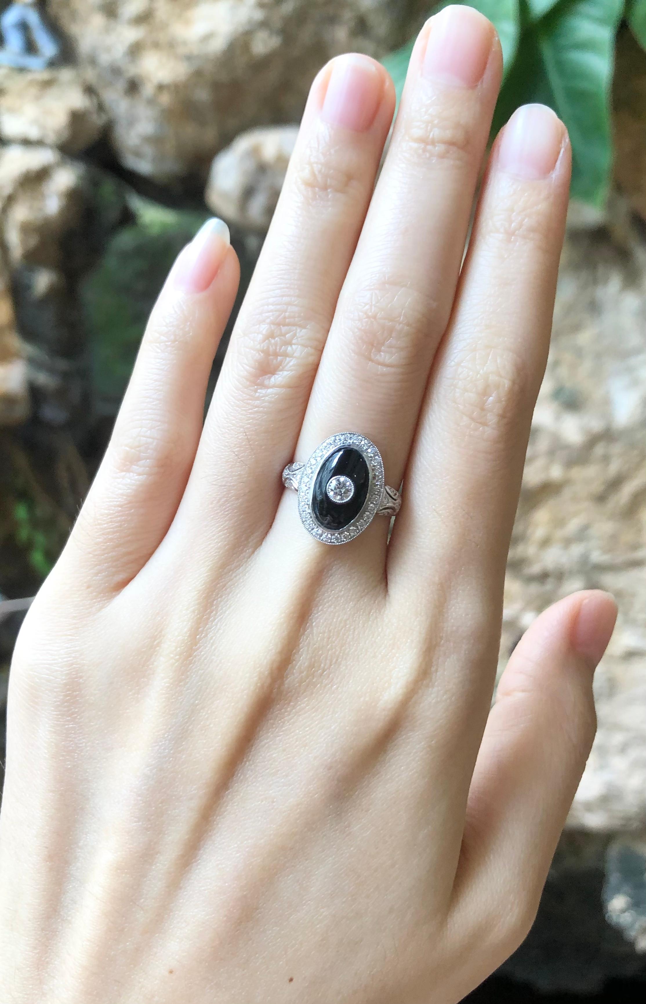 Women's Onyx with Diamond Ring set in 18 Karat White Gold Settings  For Sale