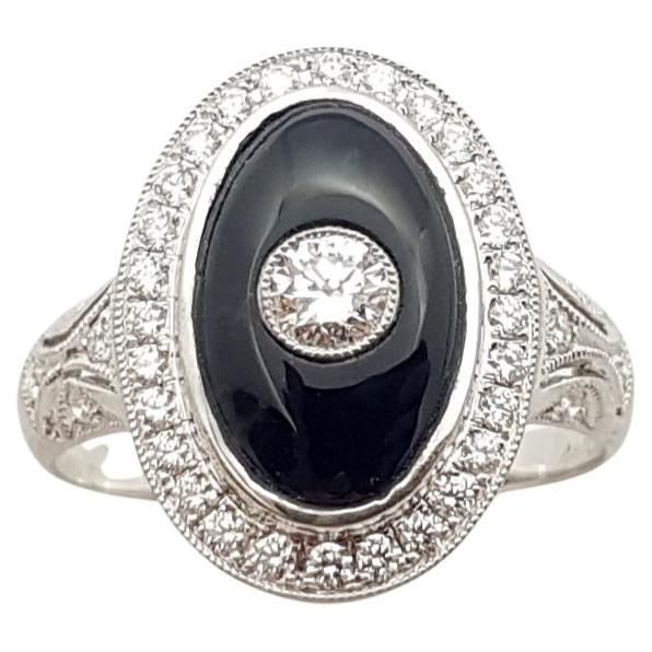 Onyx with Diamond Ring set in 18 Karat White Gold Settings  For Sale