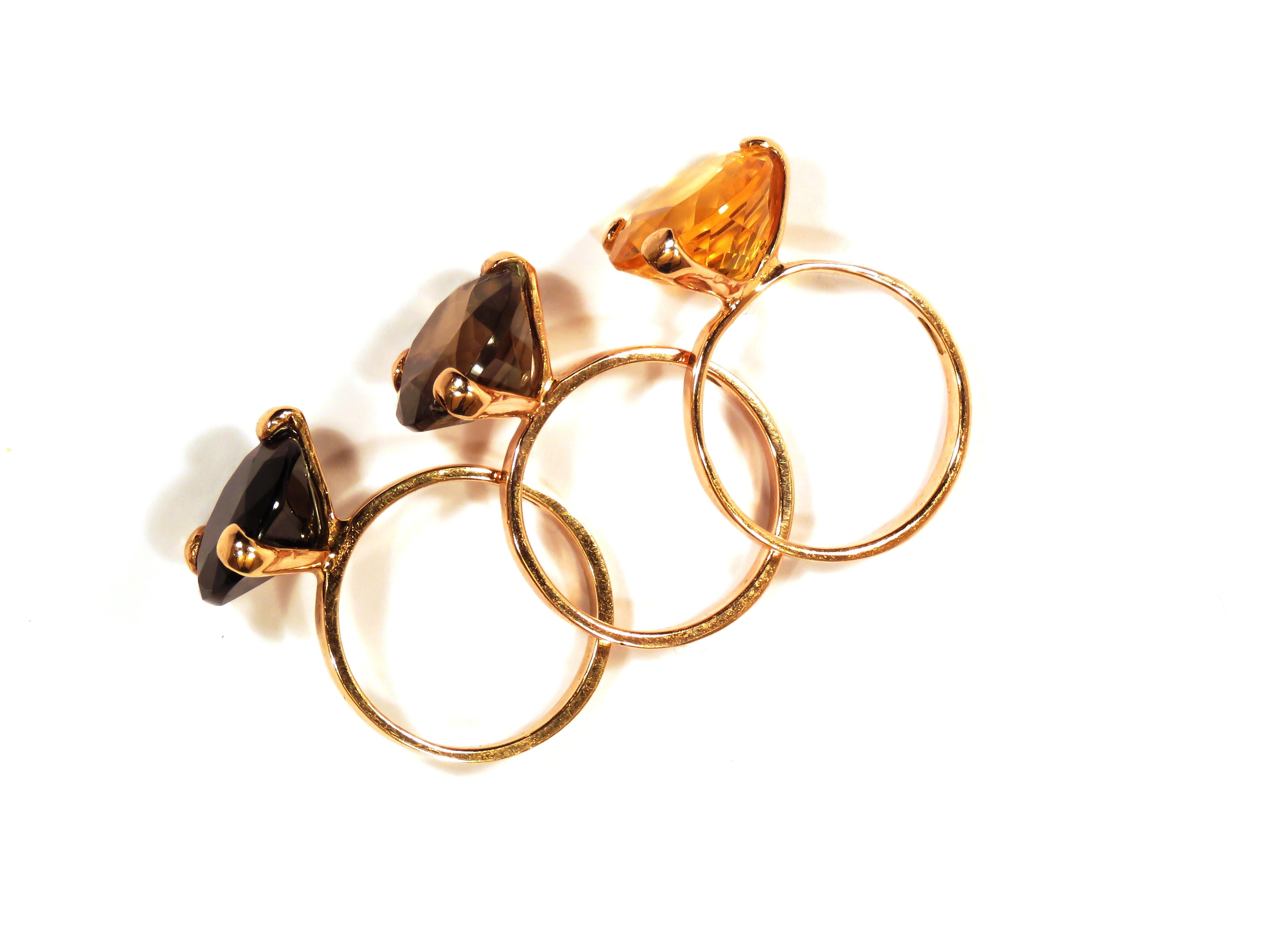 Onyx Yellow Brown Topaz Rose 9 Karat Rose Gold Ring Handcrafted in Italy  For Sale 2