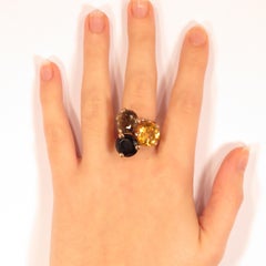 Onyx Yellow Brown Topaz Rose 9 Karat Rose Gold Ring Handcrafted in Italy