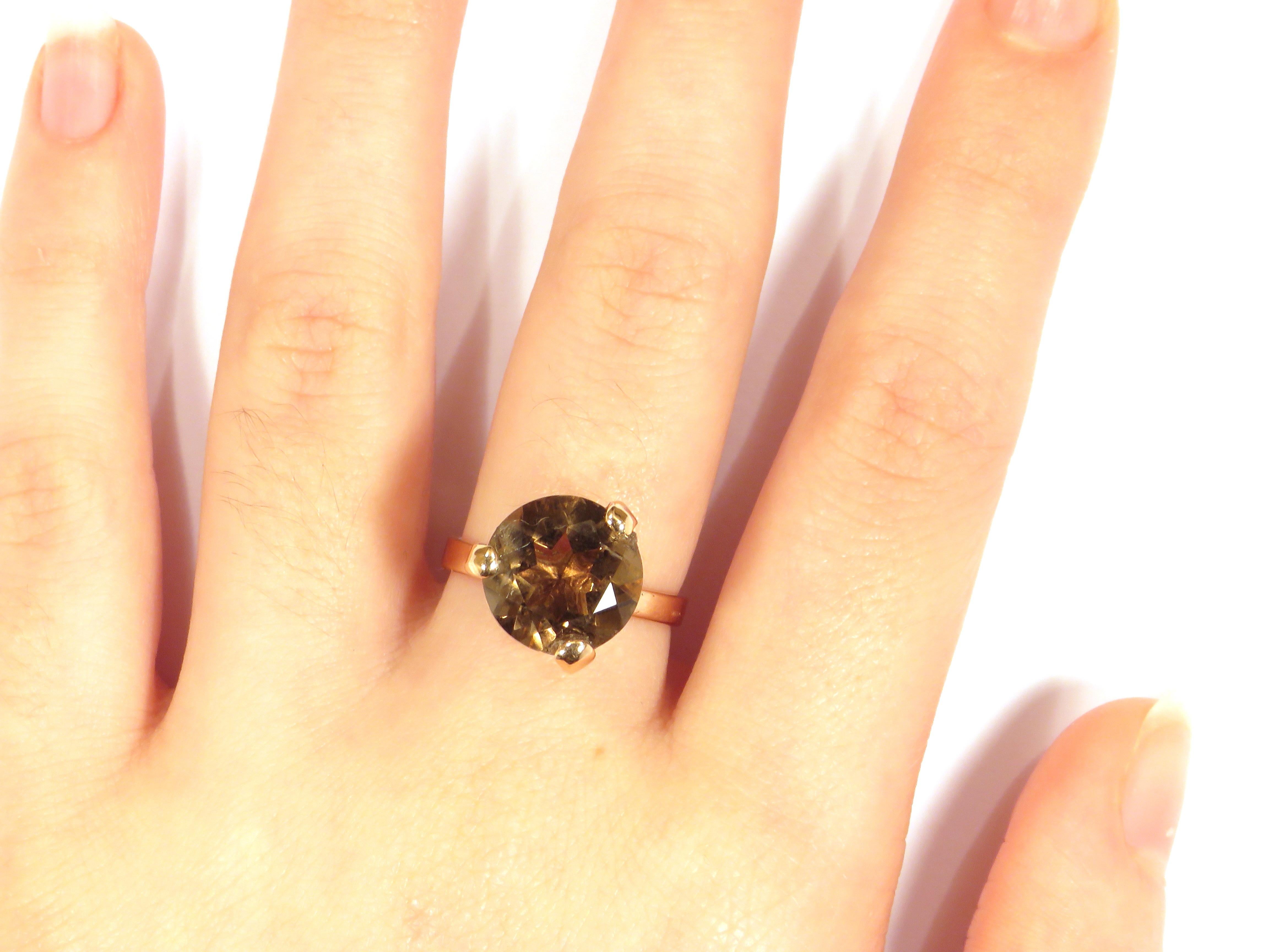 Contemporary Onyx Yellow Brown Topaz Rose 9 Karat Rose Gold Ring Handcrafted in Italy  For Sale