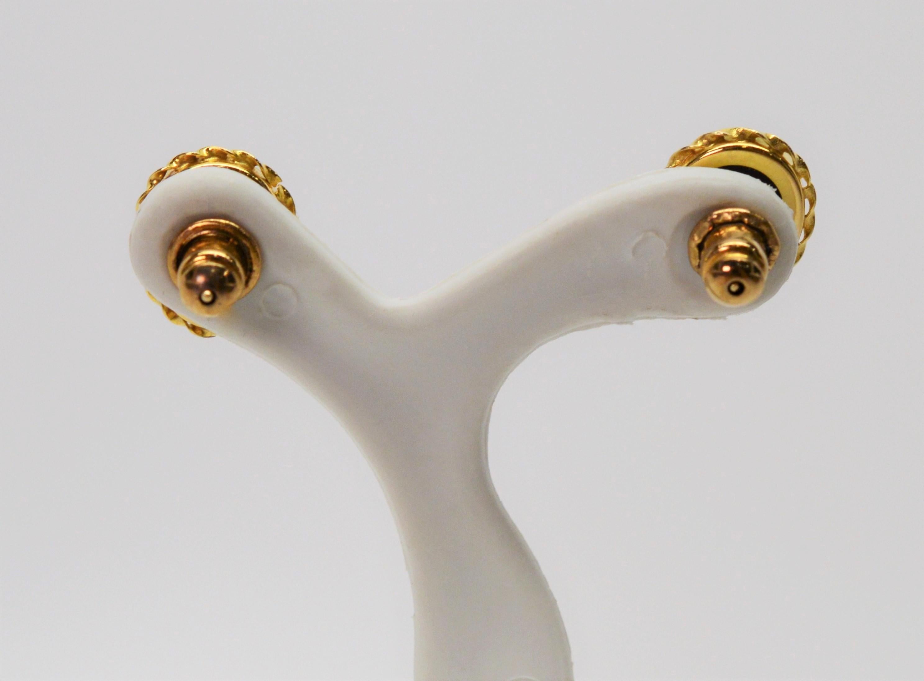 Oval Cut Onyx Yellow Gold Button Stud Earrings