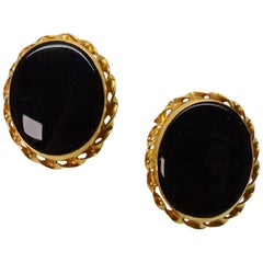 Onyx Gelbgold Knopf-Ohrstecker