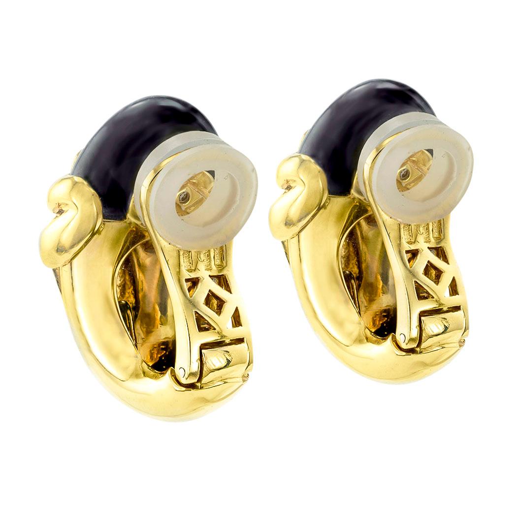 Contemporary Onyx Yellow Gold Clip On Earrings For Sale