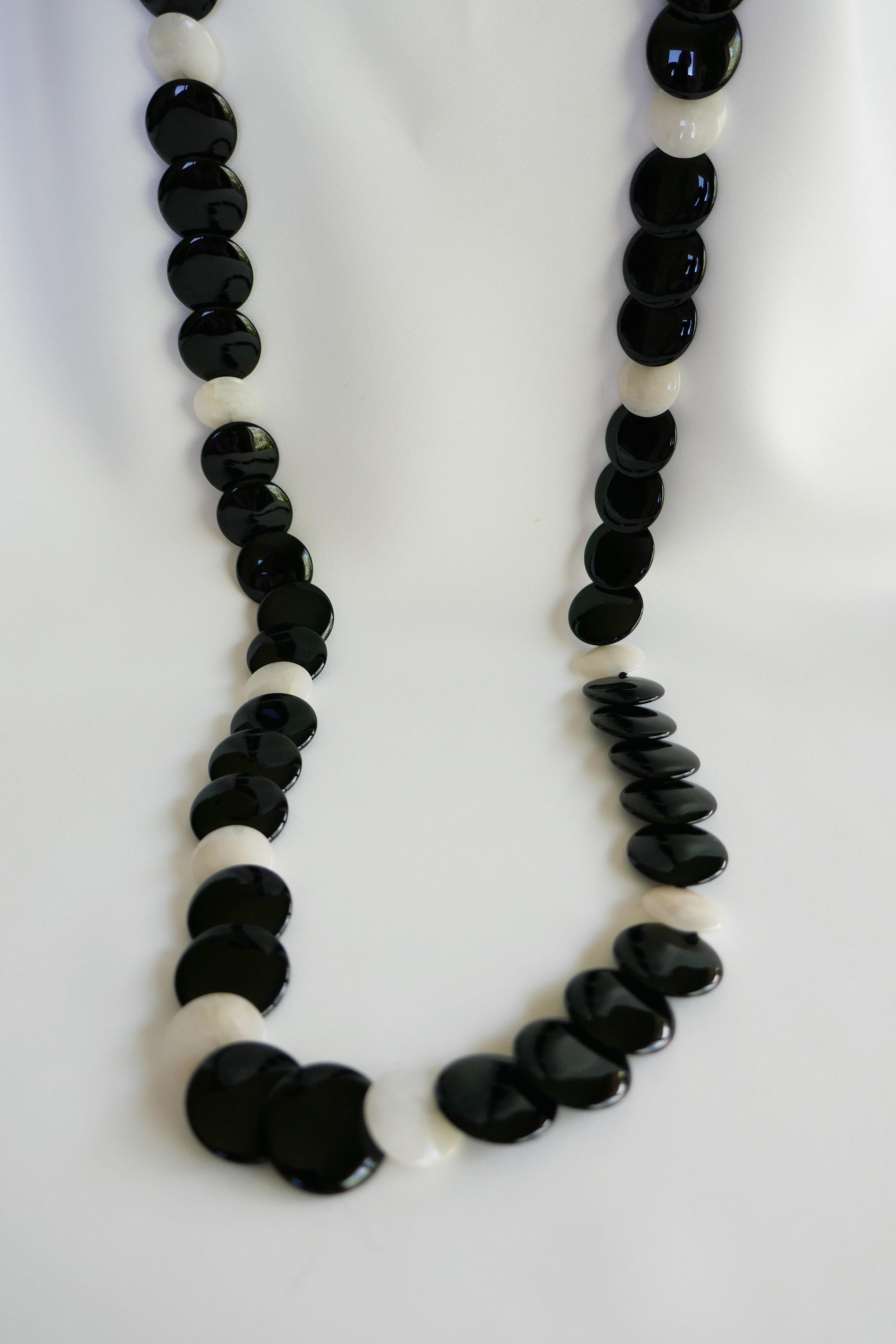 Contemporary Onyx Yellow Jade Vermeil 925 Long Gemstone Necklace For Sale