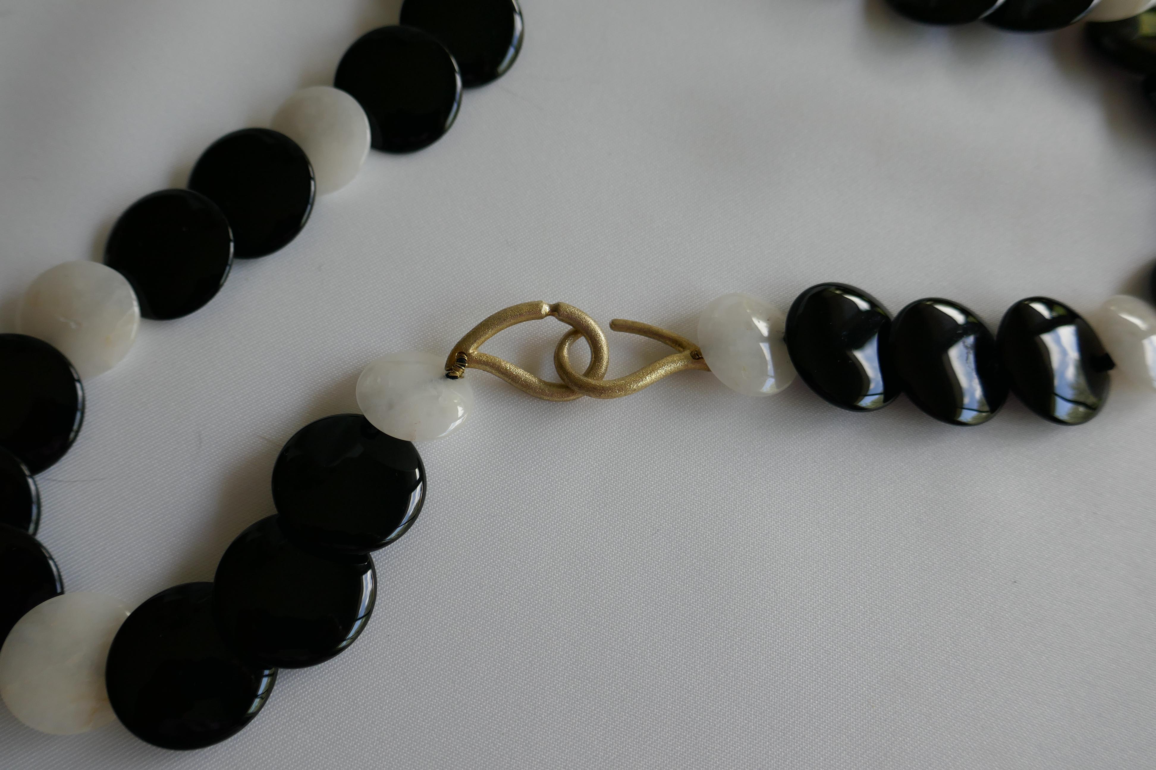 Women's Onyx Yellow Jade Vermeil 925 Long Gemstone Necklace For Sale