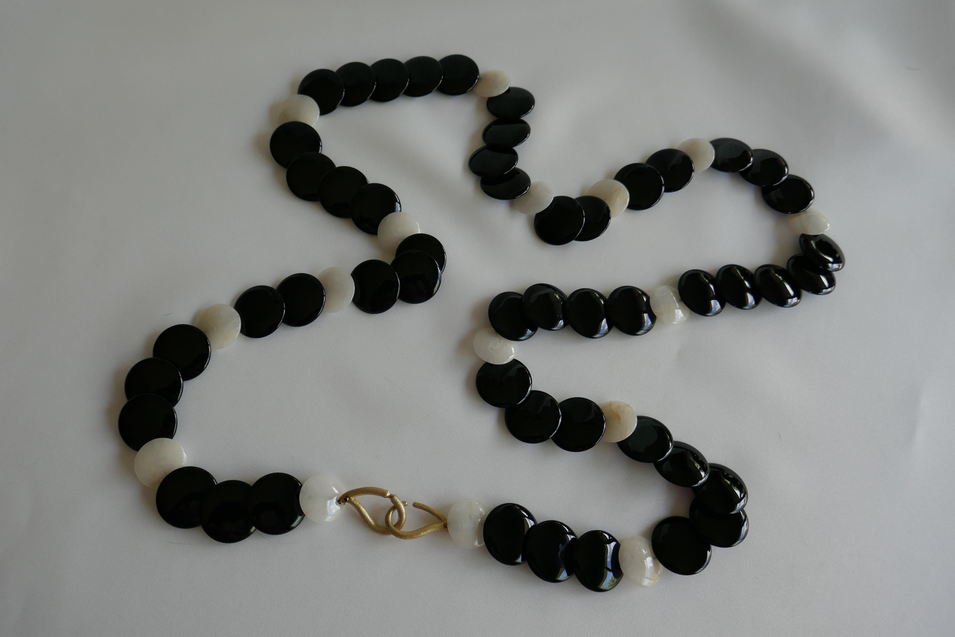 Onyx Yellow Jade Vermeil 925 Long Gemstone Necklace For Sale 1