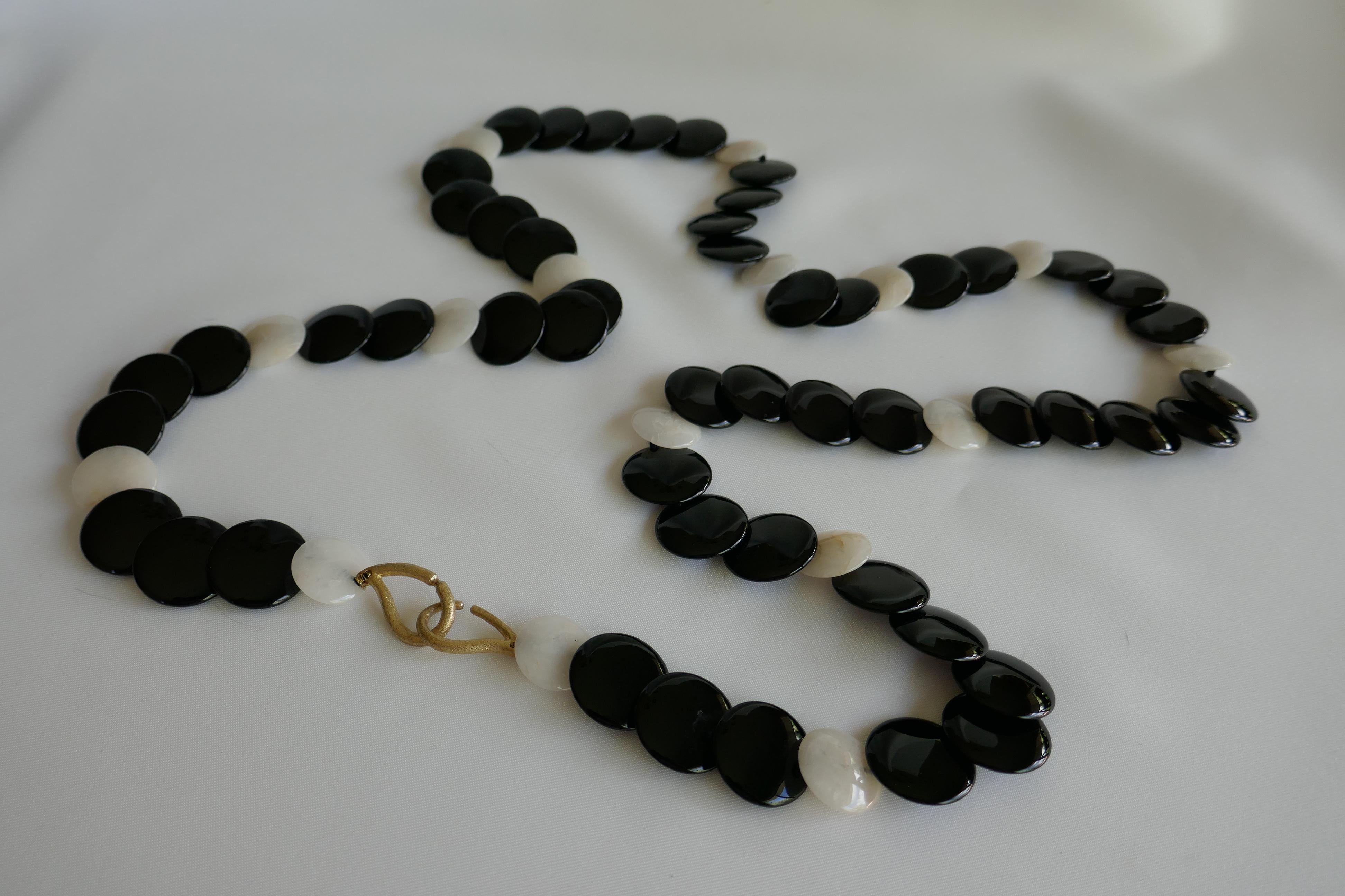 Onyx Yellow Jade Vermeil 925 Long Gemstone Necklace For Sale 2