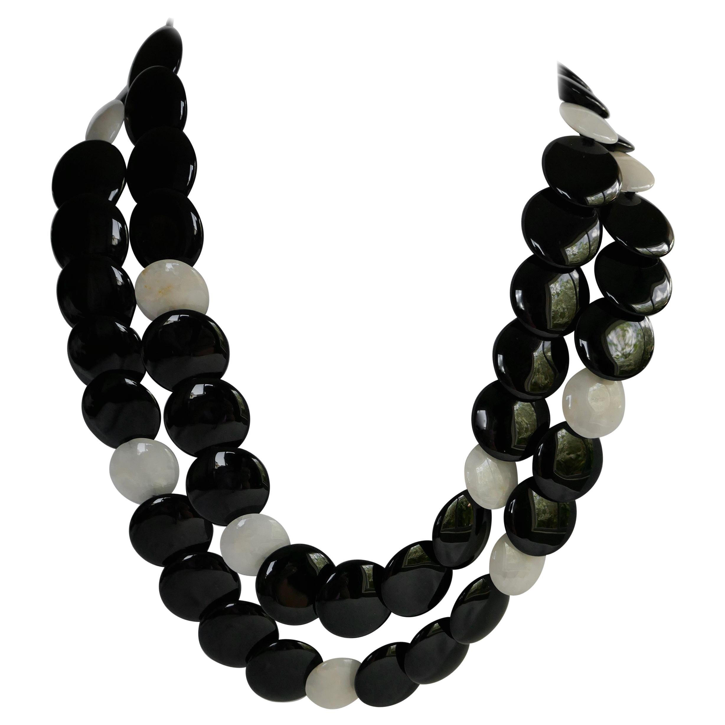 Onyx Yellow Jade Vermeil 925 Long Gemstone Necklace For Sale