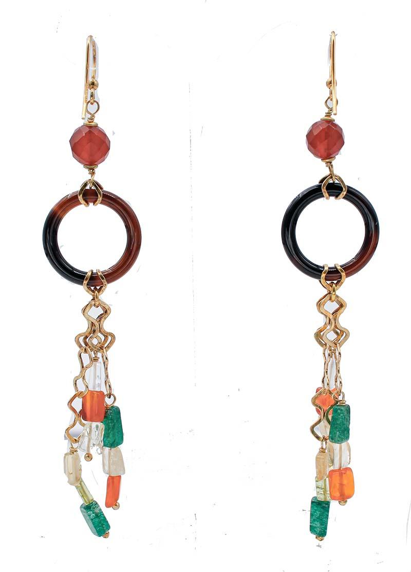 Retro Onyx, Carnelian, Tourmaline, Dangle Retrò Earrings