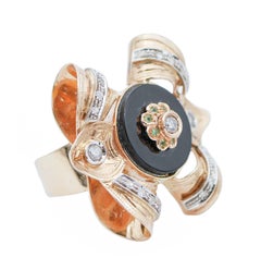 Onyx, Tsavorite, Diamonds, 14 Karat Rose Gold Ring