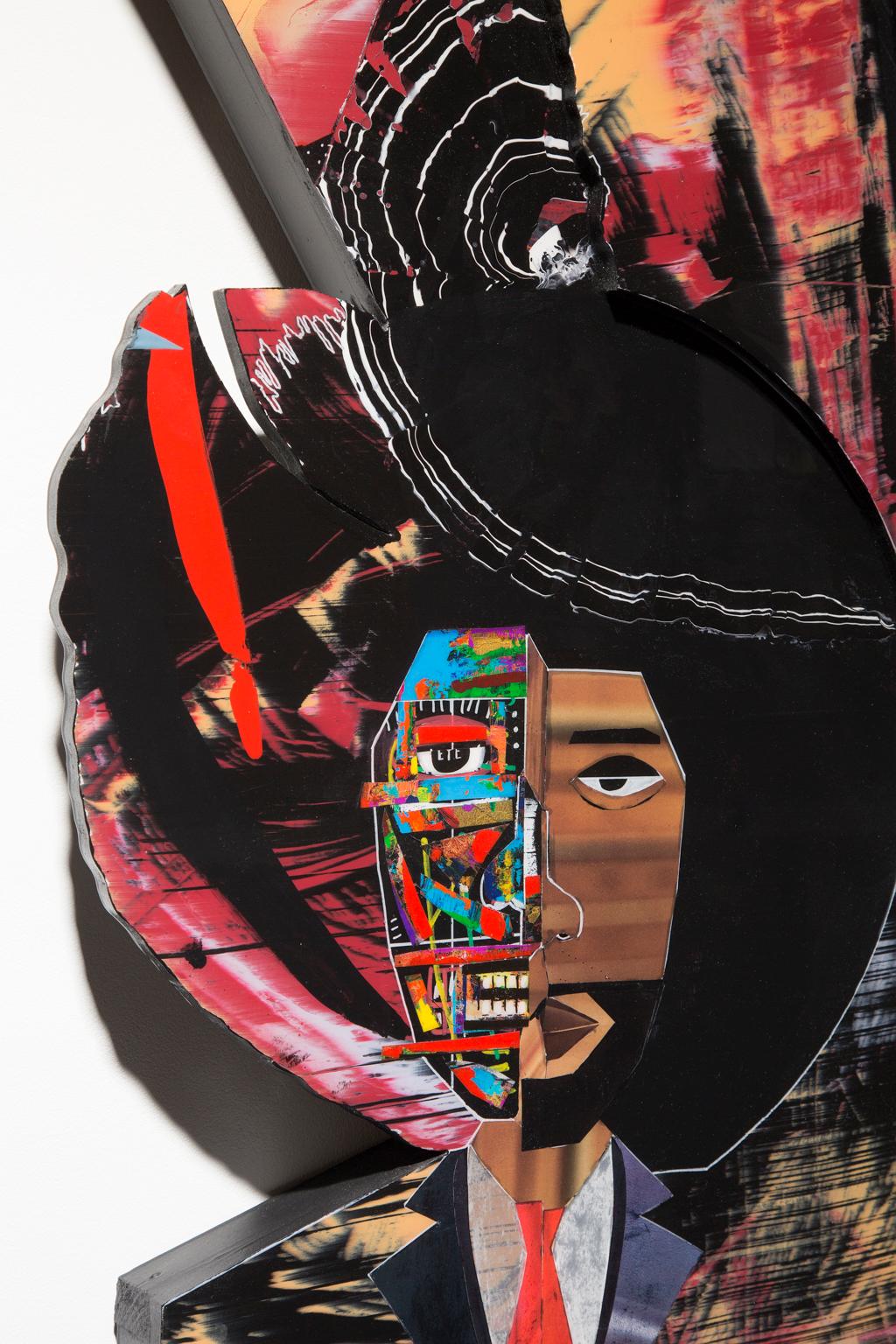 « Capacité mentale », technique mixte, image figurative d'Amérindienne, couleur emblématique - Beige Figurative Painting par Onzie Norman