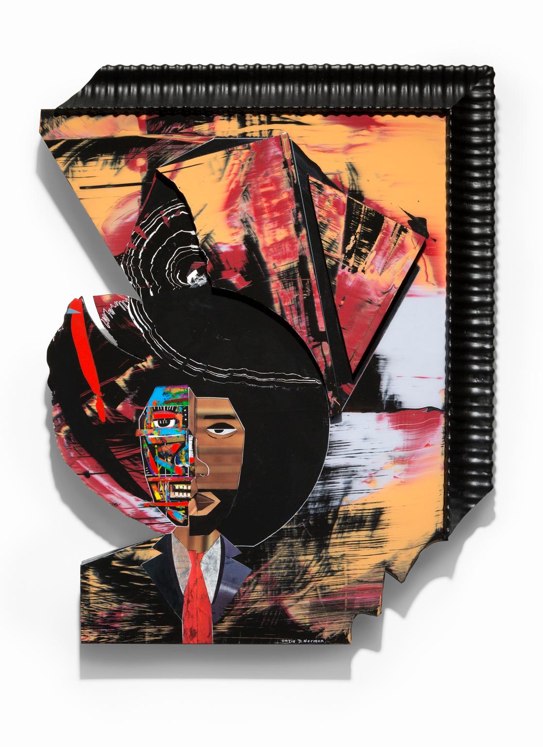 Figurative Painting Onzie Norman - « Capacité mentale », technique mixte, image figurative d'Amérindienne, couleur emblématique