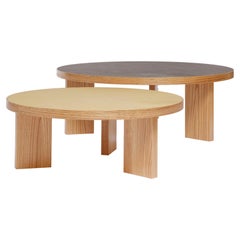Oo Sofa Tables by Studio BvdL, Set of 2 Wooden Tables with Leather Top