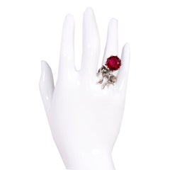 OOAK 1970s Brutalist Sterling Silver Ring With Faceted Red Stone