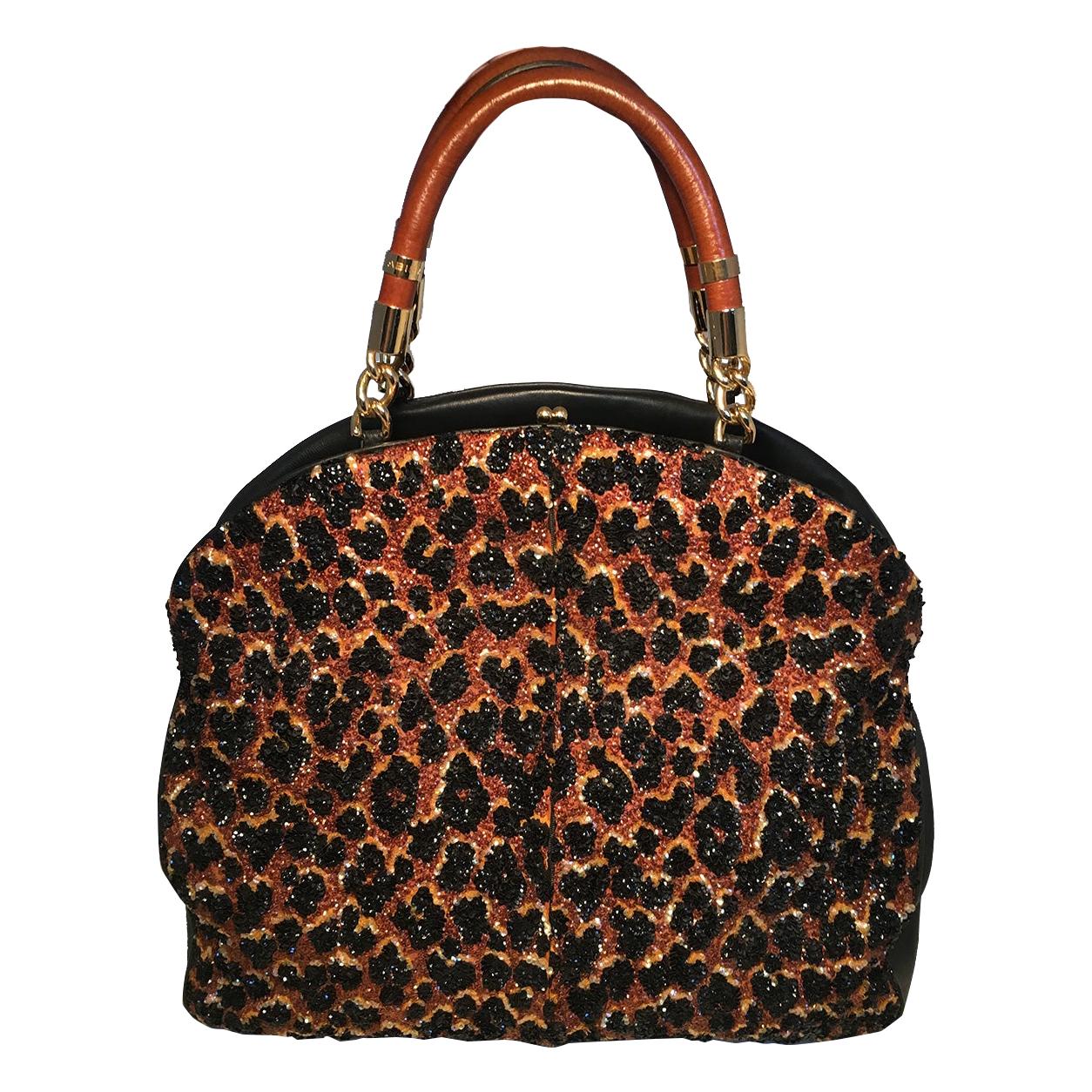 OOAK Abigail Made in Italy Contessa Leopard Beaded Gown Top Handle Leather Tote  For Sale