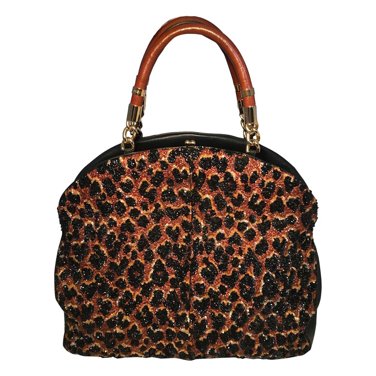 OOAK Abigail Made in Italy Contessa Leopard Beaded Gown Top Handle Leather Tote For Sale