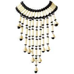 OOAK Black and White Architectural Fringe Statement Necklace 