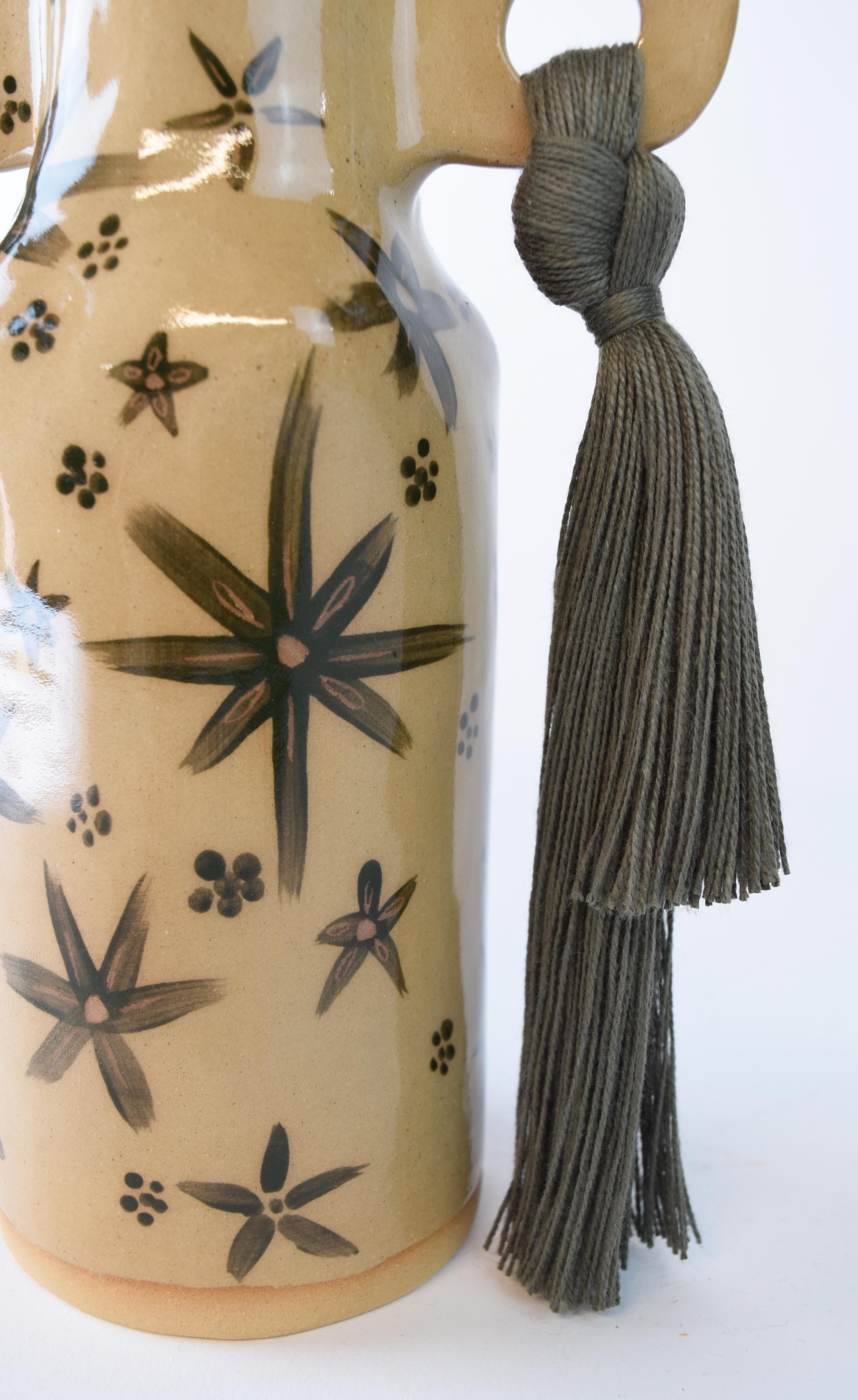OOAK Handmade Ceramic Vase #606 - Olive Green Hand Glazed Floral & Cotton Braid In New Condition In Proctorsville, VT