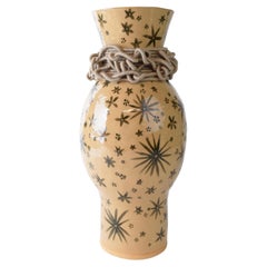 OOAK Handmade Ceramic Vase #790 - Olive Green Glazed Floral, Khaki Cotton Detail