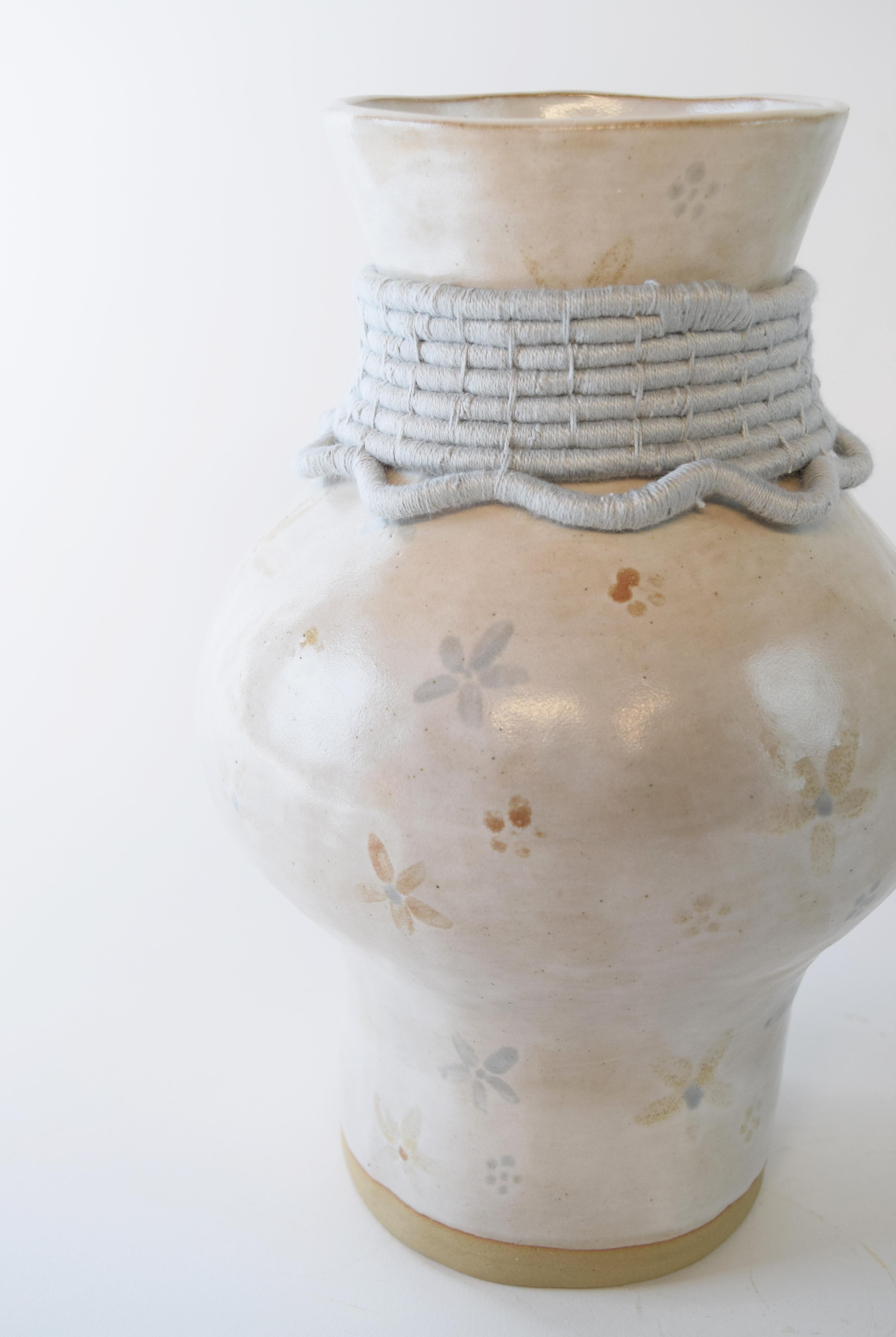 Hand-Crafted OOAK Handmade Ceramic Vase #791 - Hand Glazed Floral & Light Blue Cotton Detail For Sale