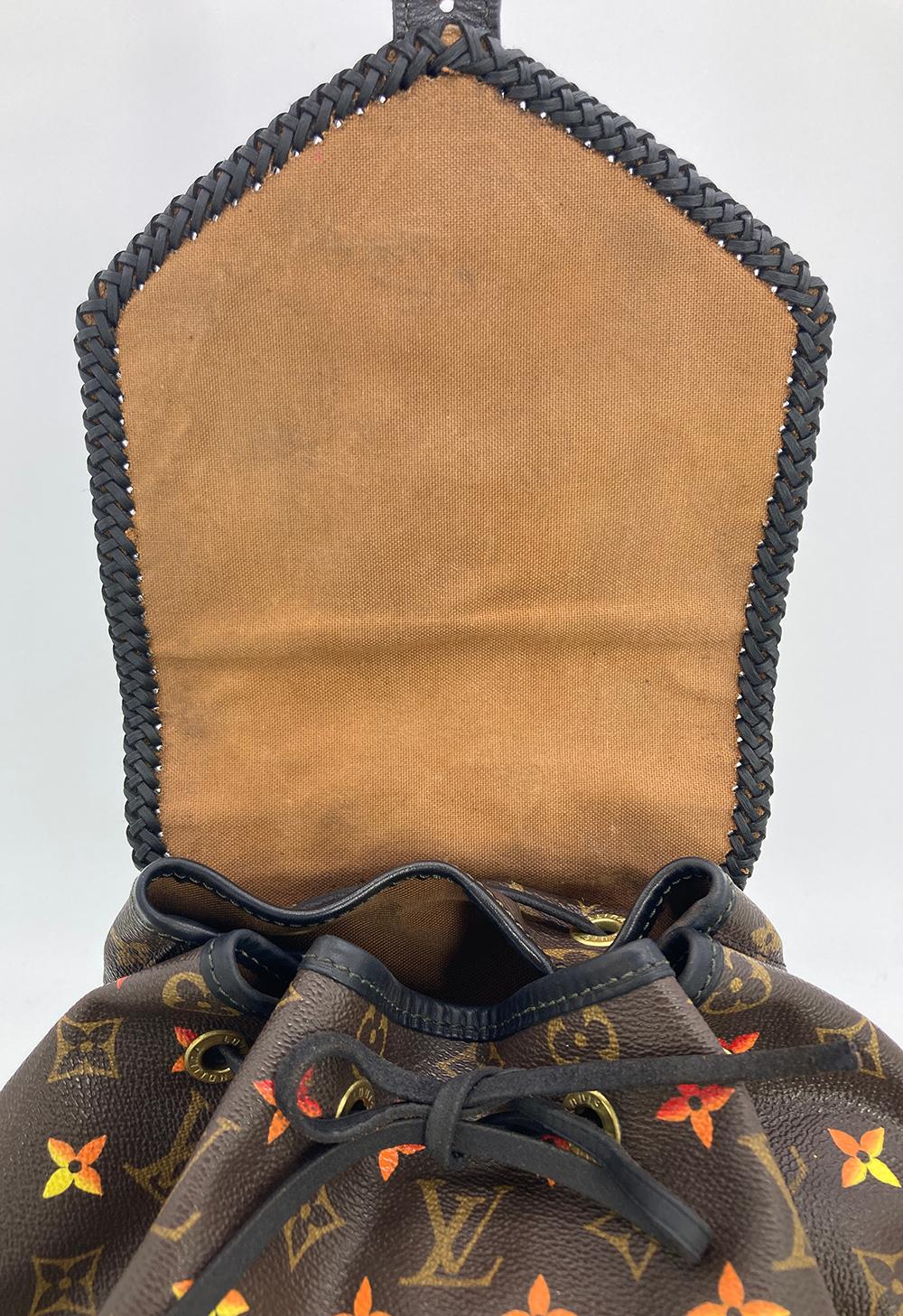 OOAK Louis Vuitton Hand Painted Leather Wrapped Montsouris GM Backpack For Sale 9