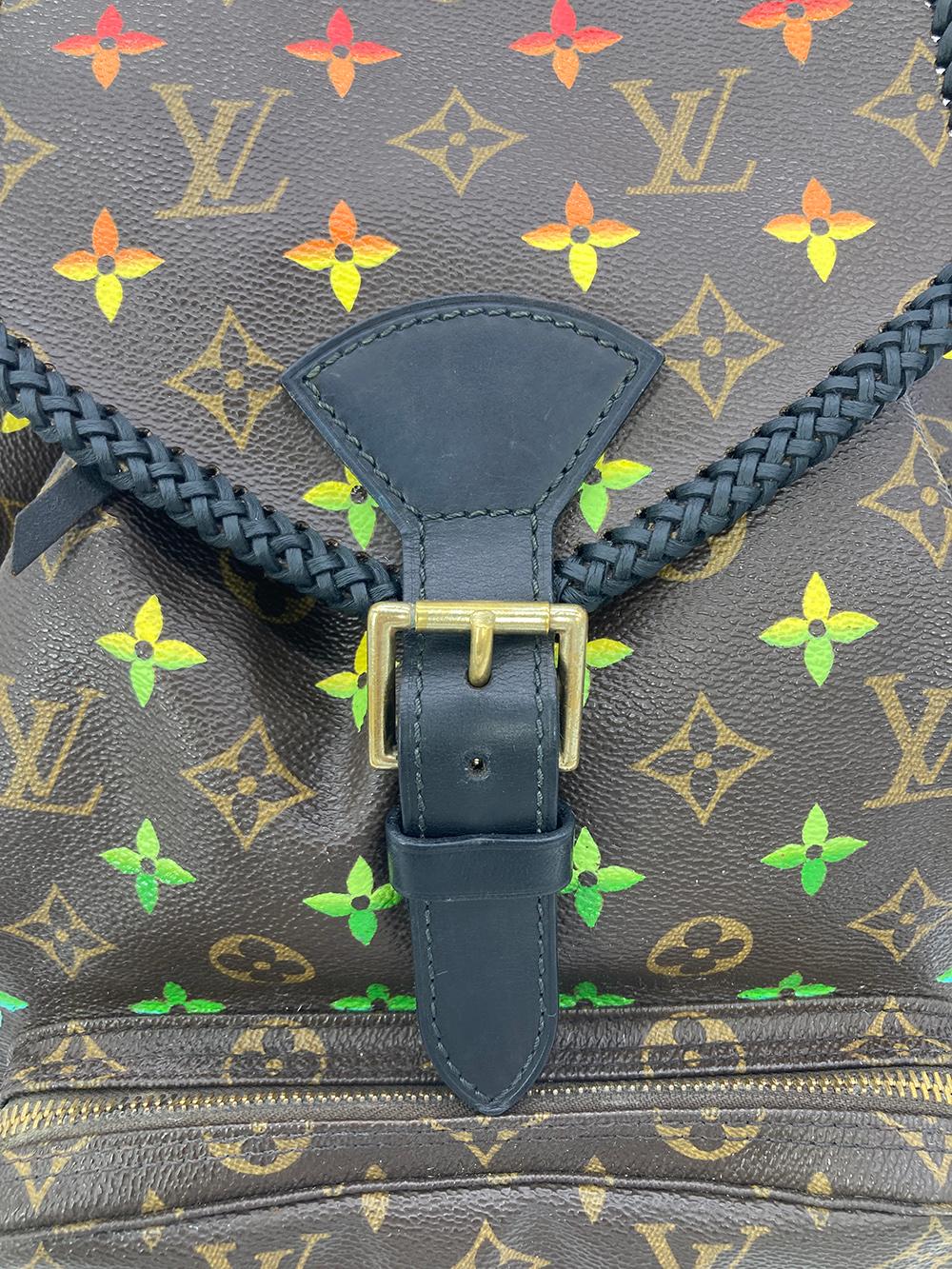 Women's or Men's OOAK Louis Vuitton Hand Painted Leather Wrapped Montsouris GM Backpack For Sale