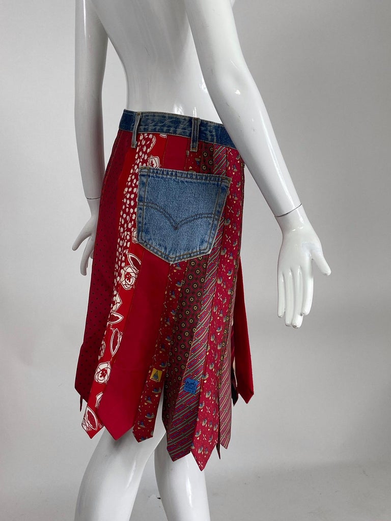 Red OOAK Vintage Denim & Ties Including Hermes Skirt 1980s For Sale