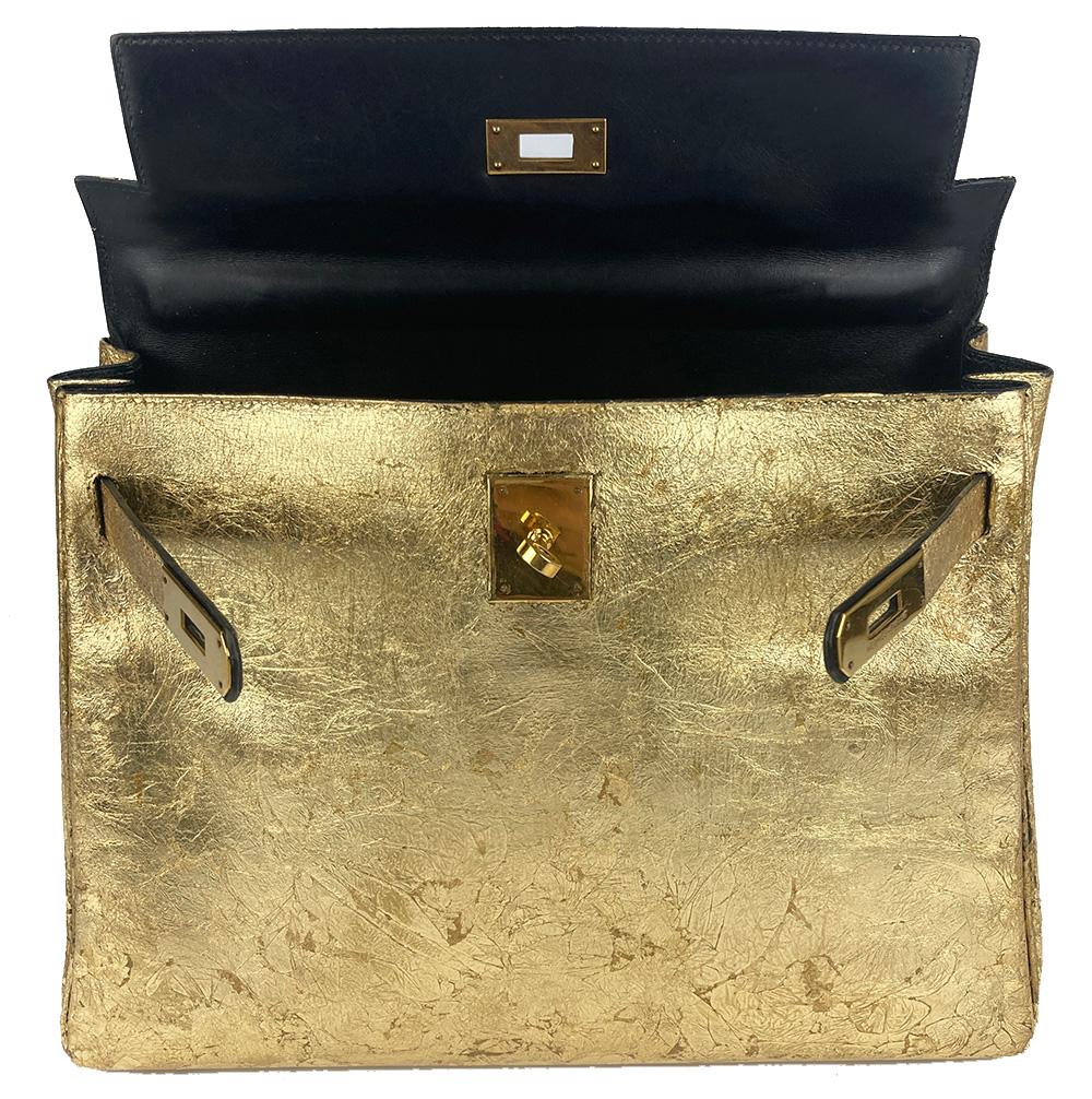 OOAK Vintage Hermes Gold Foil Kelly 32 4