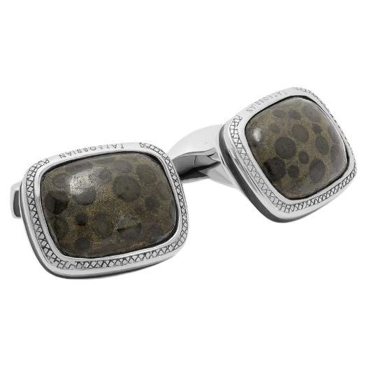 Oolite Marble Cufflinks in Sterling Silver, Limited Edition For Sale