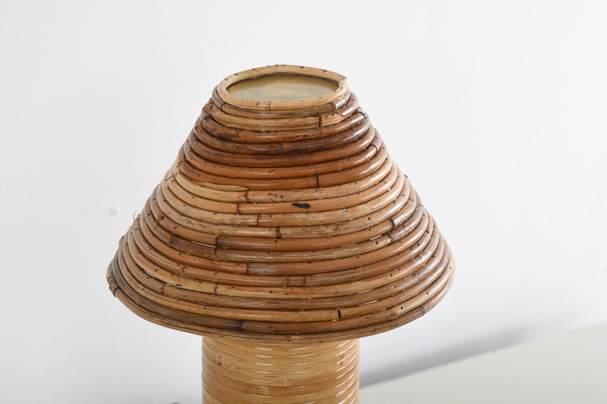 Hand-Crafted OOM Table Lamp Organic Rattan Reed For Sale