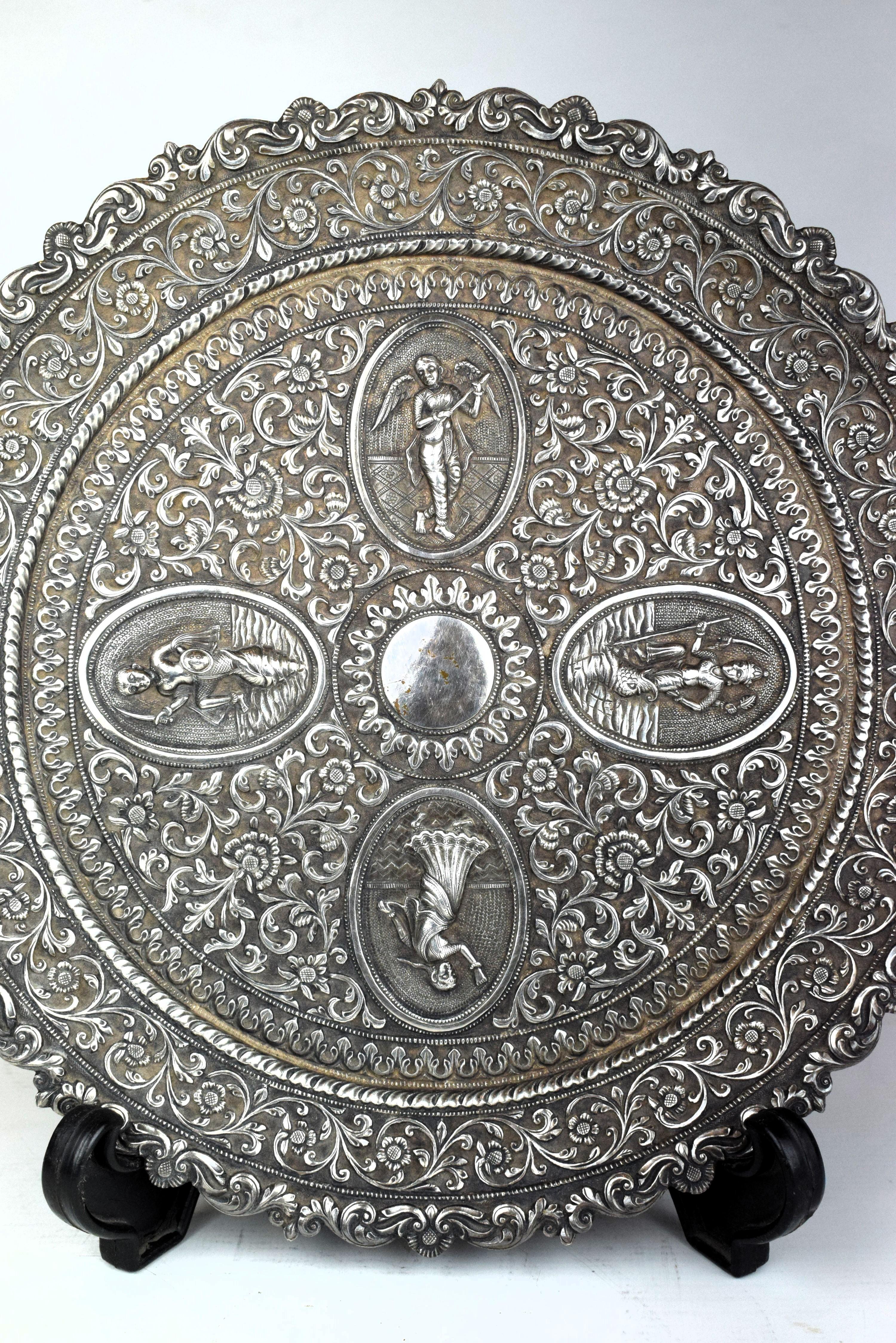 Indian Oomersi Mawji Silver Hindu Deities Plate, Bhuj, Gujrat, India, 19th Century