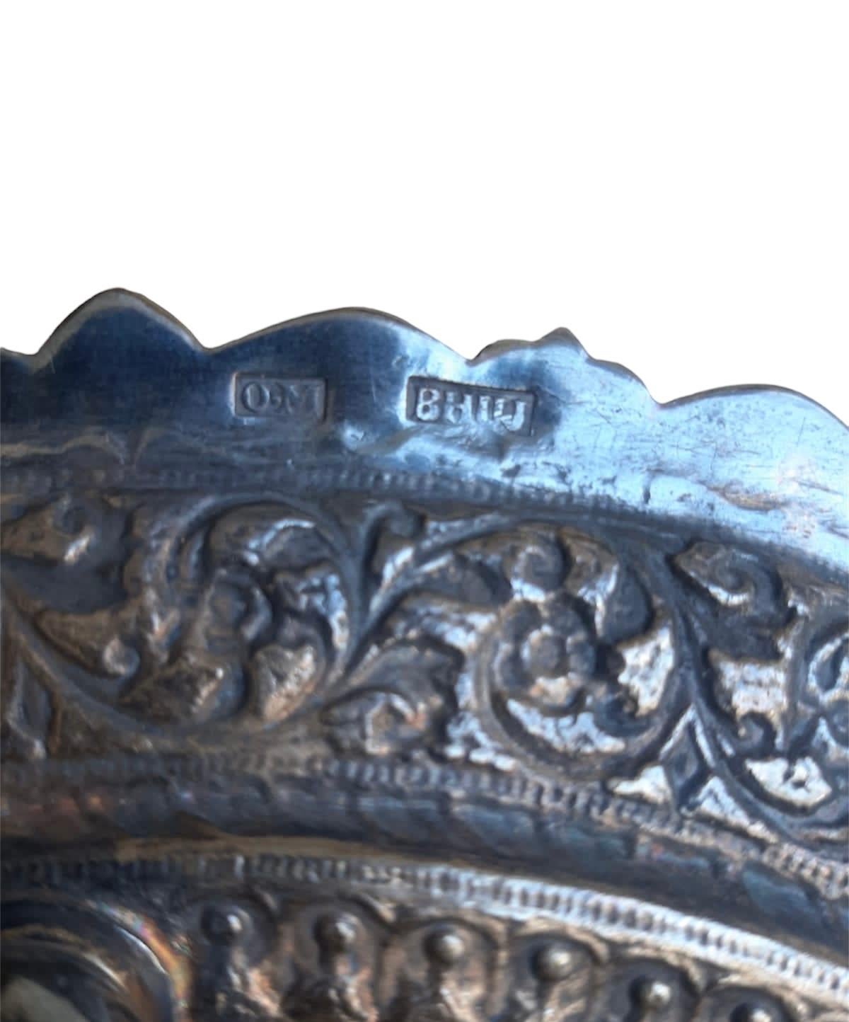 Hammered Oomersi Mawji Silver Hindu Deities Plate, Bhuj, Gujrat, India, 19th Century