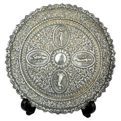 Antique Oomersi Mawji Silver Hindu Deities Plate, Bhuj, Gujrat, India, 19th Century