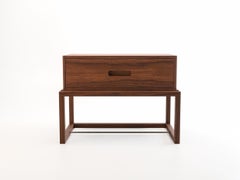 Oona Bedside or Side Table in Medium Walnut with Antique Brass Fittings