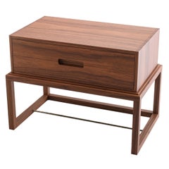 Oona Bedside or Side Table in Medium Walnut with Antique Brass Fittings