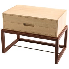 Oona Bedside or Side Table in Oak and Walnut with Antique Brass Fittings