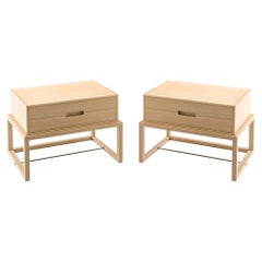 Oona Bedside Tables in Oak with Antique Brass Fittings, Set of 2