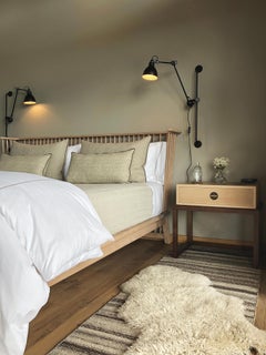 Oona Single Drawer Bedside or Side Table in Oak and Walnut w/ Bronze Pull