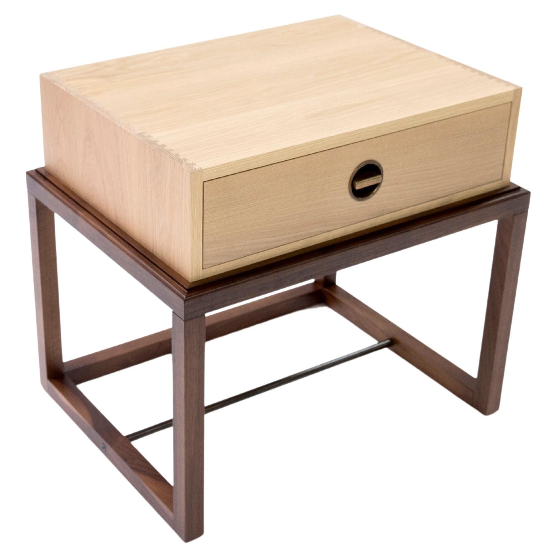 Oona Single Drawer Bedside or Side Table in Oak and Walnut w/ Bronze Pull