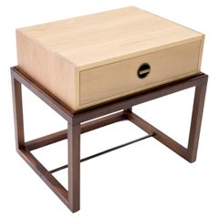 Oona Single Drawer Bedside or Side Table in Oak and Walnut w/ Bronze Pull