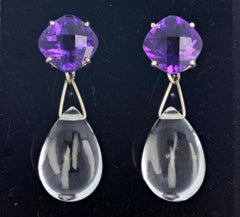 AJD Spectacular Glittering Amethyst &Silver Quartz Dangle Cocktail Earrings