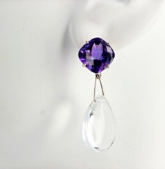 Spectacular Glittering Amethyst &Silver Quartz Dangle Cocktail Earrings