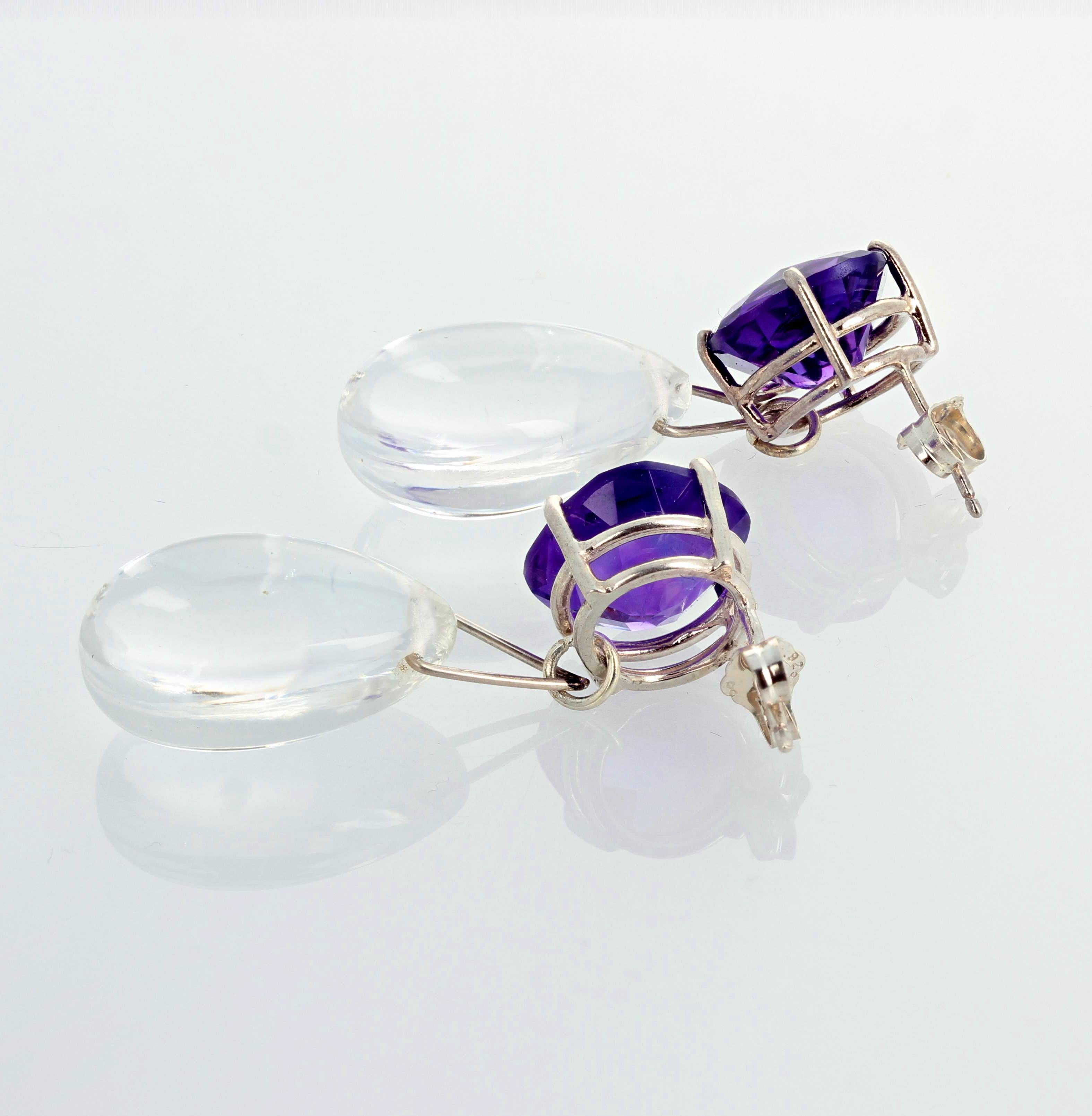 Mixed Cut AJD Spectacular Glittering Amethyst &Silver Quartz Dangle Cocktail Earrings For Sale