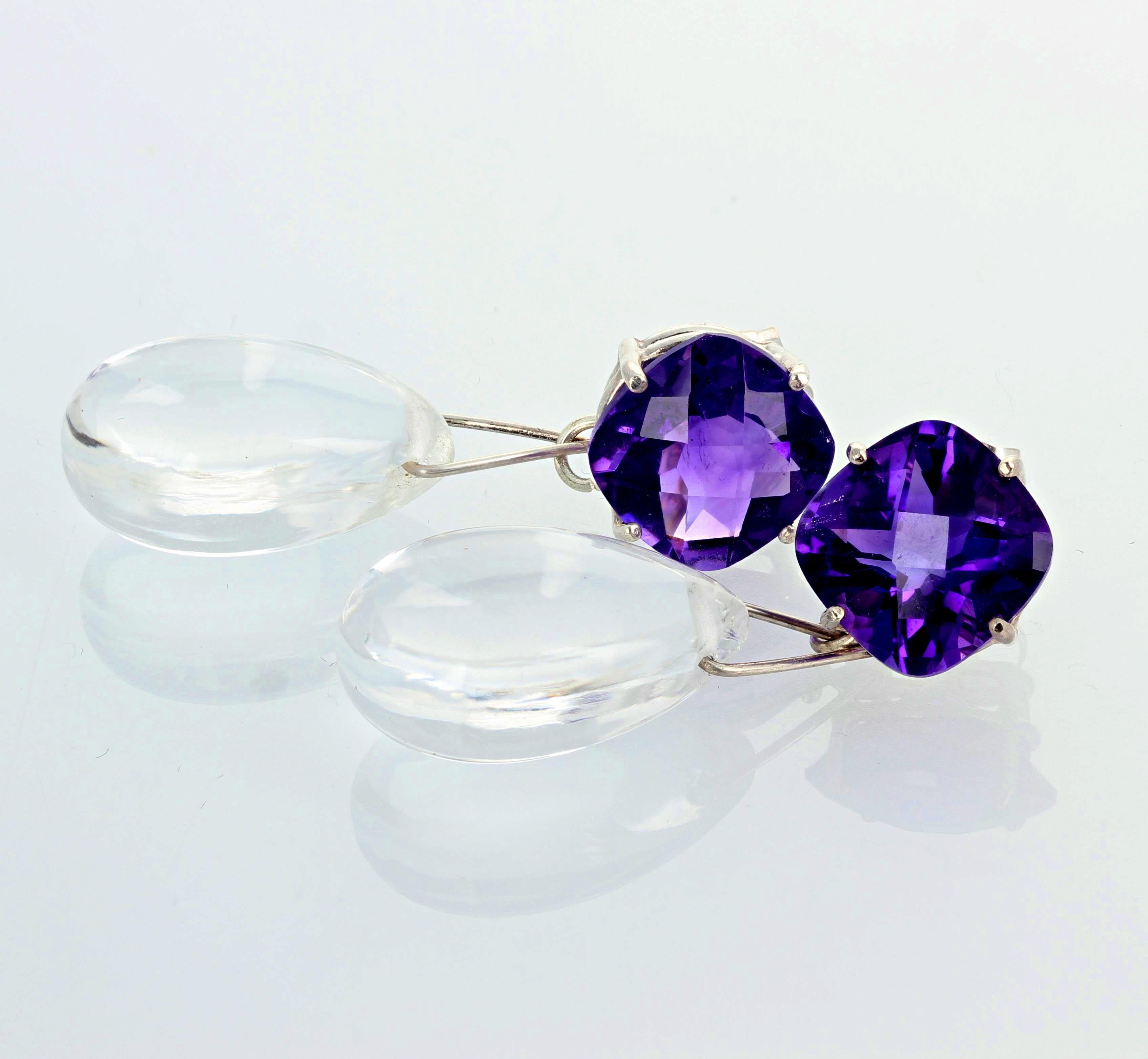 AJD Spectacular Glittering Amethyst &Silver Quartz Dangle Cocktail Earrings In New Condition For Sale In Raleigh, NC