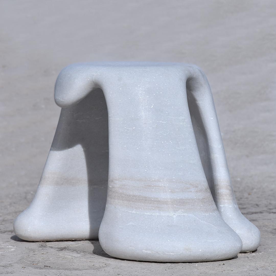 Oop’s Marble Stool by Jean Pascal Levy-Trumet
One Of A Kind.
Dimensions: D 75 x W 69 x H 45 cm.
Materials: Rajnagar white marble.

After graduating from 4 years of studies of scenography at Ecole Nationale Supérieure des Arts Décoratifs de Paris, I