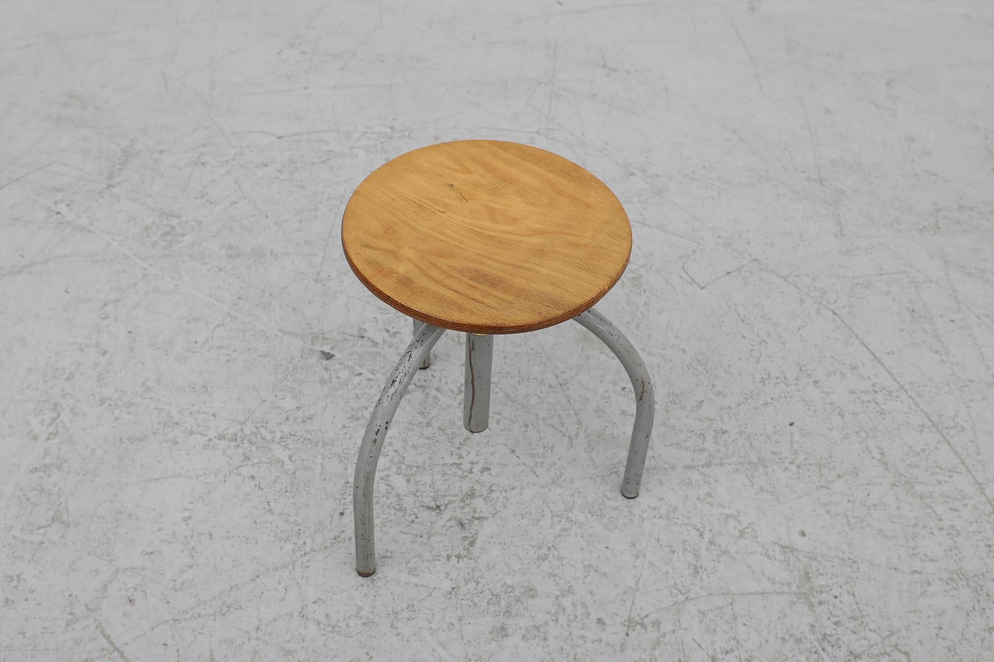 Steel Oosterwolde Industrial Tripod Task Stool by Cor Alons, 1950's For Sale